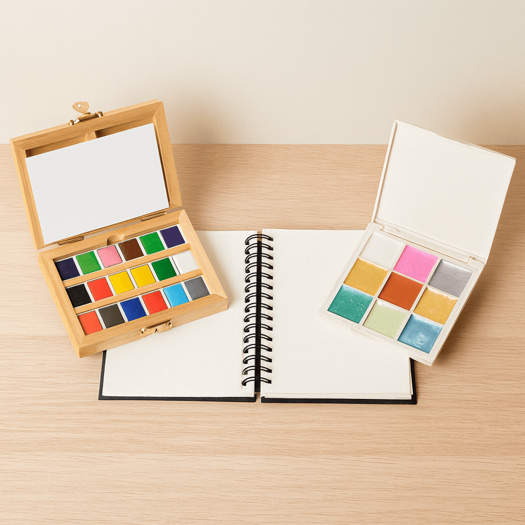 Watercolor Essentials Bundle | Bamboo Case, Metallics, & Paper Pad